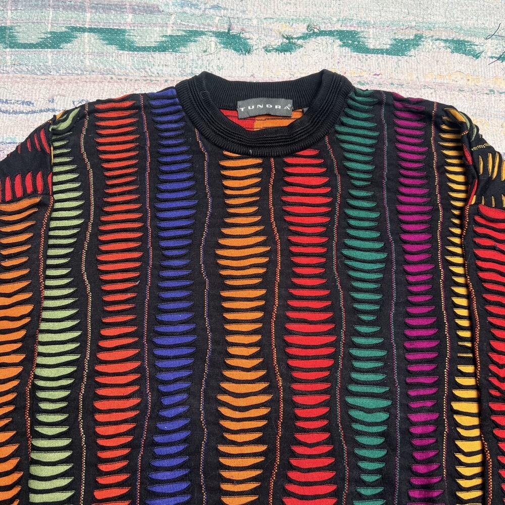 Tundra Canada 3-D Knit Vintage 90s Sweater Mens medium Colorful Coogi Style - Picture 3 of 11